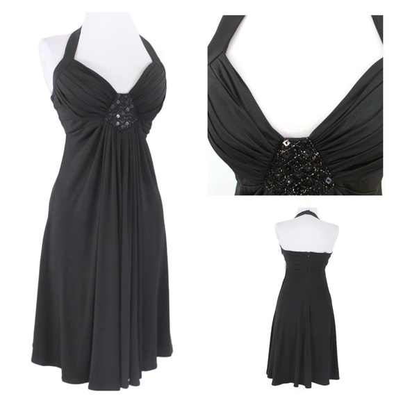 Maggy London Dresses & Skirts - 🐰 Maggy London Black Halter Beaded Dress Size 4